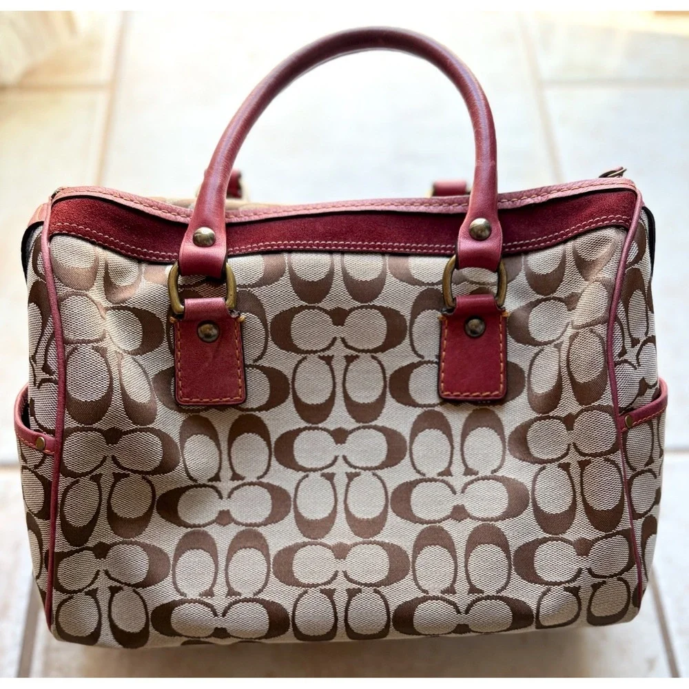 Y2K Coach Special Edition Fall 2004 Signature Canvas Satchel Bag Burgundy Red